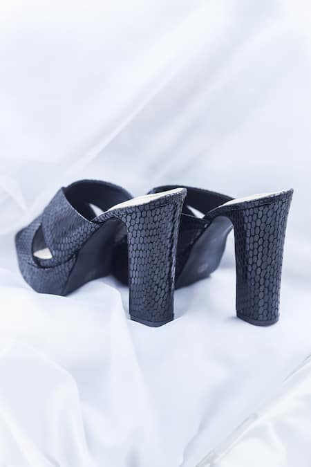Shop Foot Fuel Black Jaa La Woven Criss Cross Heels at Aza Fashions Shop_Foot Fuel_Black Jaa La Woven Criss Cross Heels _at_Aza_Fashions