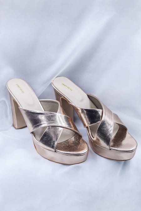 Foot Fuel Rose Gold Criss Cross Block Heels