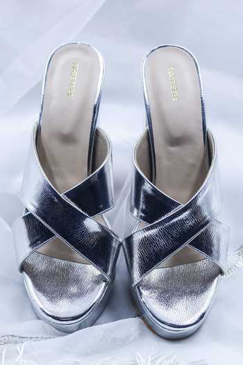 Buy Foot Fuel Silver Textured Pattern Block Heels Online at Aza Fashions Buy_Foot Fuel_Silver Textured Pattern Block Heels _Online_at_Aza_Fashions