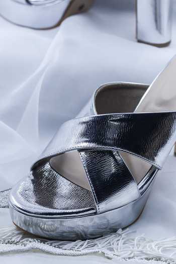Foot Fuel Silver Textured Pattern Block Heels at Aza Fashions Foot Fuel_Silver Textured Pattern Block Heels _at_Aza_Fashions