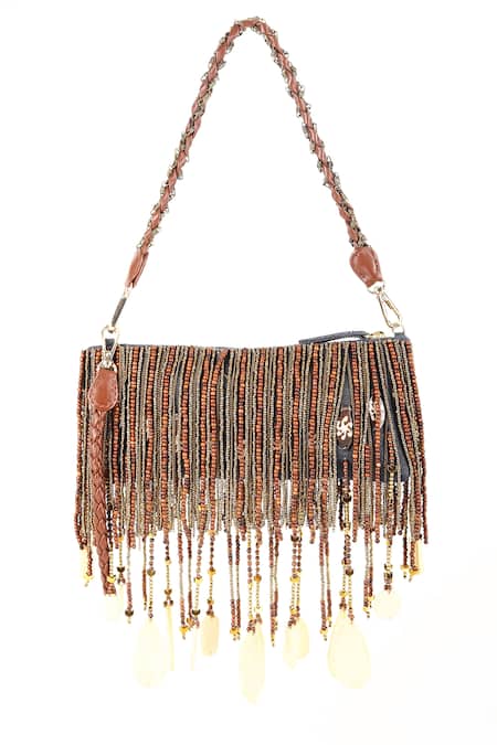 Born Flash Denim Charm Bead Tassel Bag 