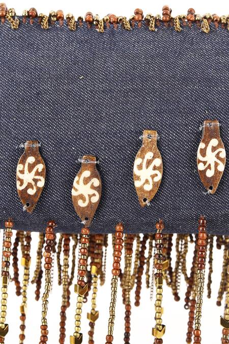 Buy_Born Flash_Blue Pearls, Beads, Tassels Denim Charm Bag 