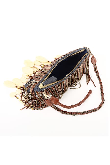 Shop_Born Flash_Blue Pearls, Beads, Tassels Denim Charm Bag 