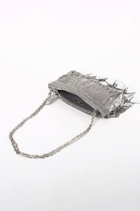 Buy_Born Flash_Silver Beads Splendor Chain Tasselled Bag _Online_at_Aza_Fashions