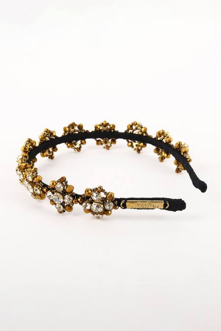 Buy_Born Flash_Gold Crystals, Beads Shimmer Embellished Hairband _Online_at_Aza_Fashions