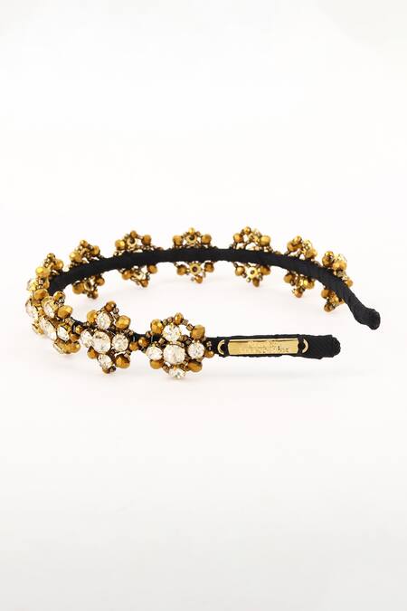 Shop_Born Flash_Gold Crystals, Beads Shimmer Embellished Hairband _Online_at_Aza_Fashions