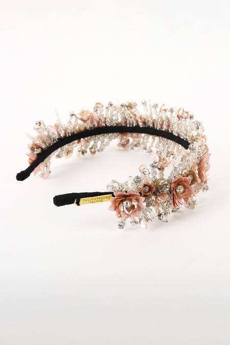 Born Flash Peach Sequins, Pearls, Beads Rose Embellished Hairband Online at Aza Fashions Born Flash_Peach Sequins, Pearls, Beads Rose Embellished Hairband _Online_at_Aza_Fashions