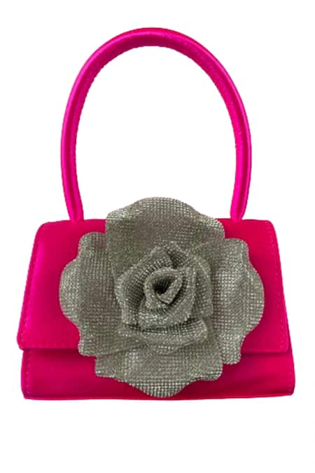 Oceana Clutches Pink Embellished Crystal Rose Bag 