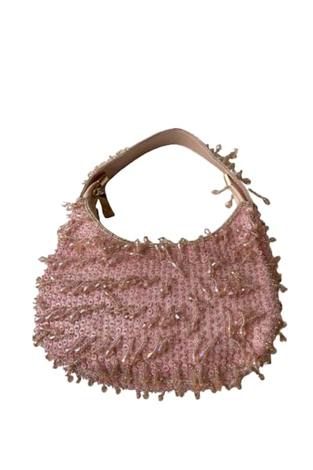 Oceana Clutches Pink Embellished Pearl And Sequin Bag