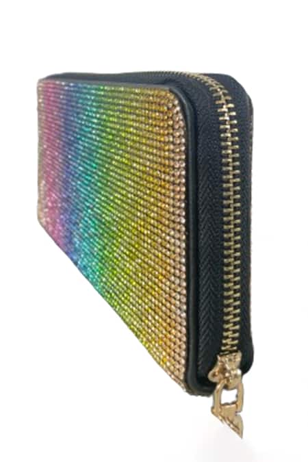 Buy_Oceana Clutches_Multi Color Rhinestones Embellished Wallet_Online_at_Aza_Fashions