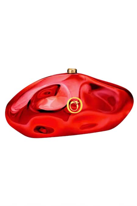 Oceana Clutches Red Plain Shine Finish Shell Sculpted Clutch 