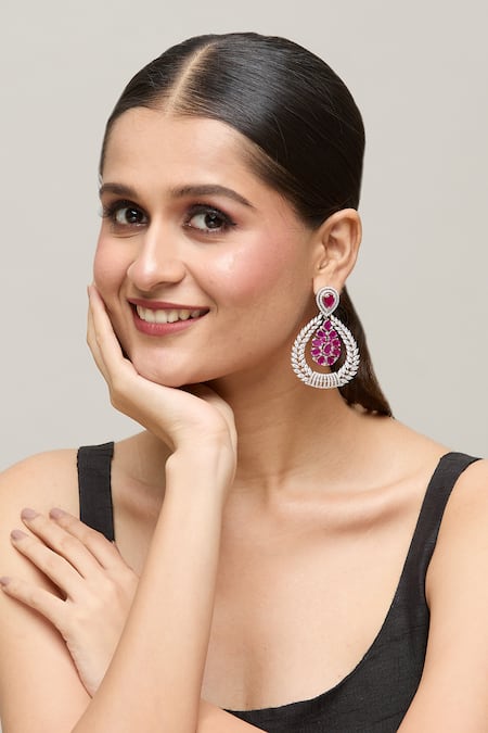 Chaotiq By Arti Floral Stone Studded Drop Earrings 