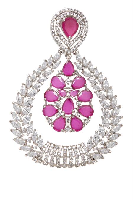 Chaotiq By Arti White Stones Floral Studded Drop Earrings Online at Aza Fashions Chaotiq By Arti_White Stones Floral Studded Drop Earrings_Online_at_Aza_Fashions