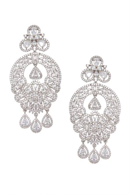 Shop Chaotiq By Arti White Stones Studded Chandbali at Aza Fashions Shop_Chaotiq By Arti_White Stones Studded Chandbali_at_Aza_Fashions