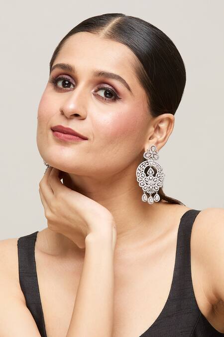 Chaotiq By Arti White Stones Studded Chandbali at Aza Fashions Chaotiq By Arti_White Stones Studded Chandbali_at_Aza_Fashions