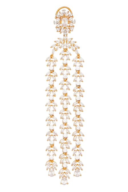 Buy_Chaotiq By Arti_Gold Plated Stones Floral Studded Long Earrings_Online_at_Aza_Fashions