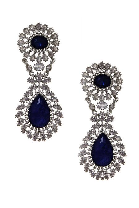 Shop Chaotiq By Arti White Stones Floral Studded Earrings at Aza Fashions Shop_Chaotiq By Arti_White Stones Floral Studded Earrings_at_Aza_Fashions