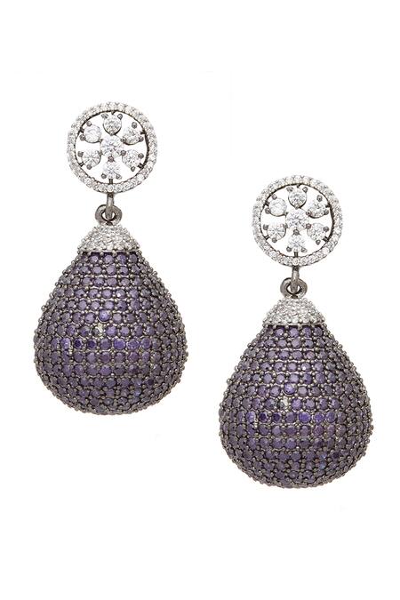 Shop_Chaotiq By Arti_White Stones Studded Drop Earrings_at_Aza_Fashions