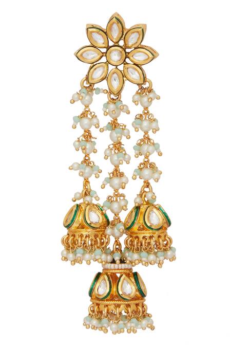 Buy Chaotiq By Arti Gold Plated Pearls, Diamonds Floral Polki Studded Tassel Earrings Online at Aza Fashions Buy_Chaotiq By Arti_Gold Plated Pearls, Diamonds Floral Polki Studded Tassel Earrings_Online_at_Aza_Fashions