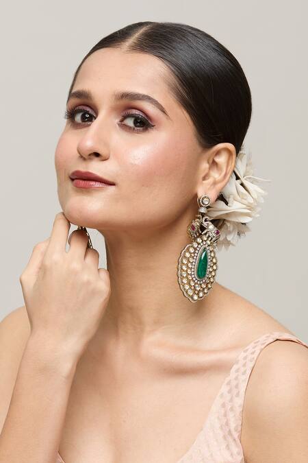 Buy Chaotiq By Arti Gold Plated Stones Polki Studded Antique Drop Earrings Online at Aza Fashions Buy_Chaotiq By Arti_Gold Plated Stones Polki Studded Antique Drop Earrings_Online_at_Aza_Fashions