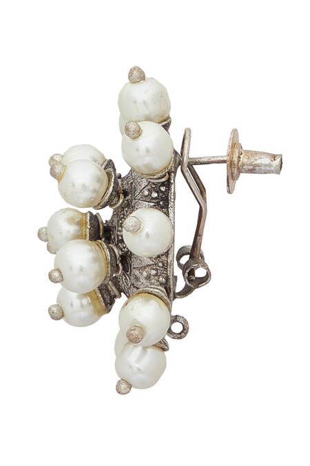 Chaotiq By Arti_White Pearls Embellished Oxidized Stud Earrings_Online_at_Aza_Fashions