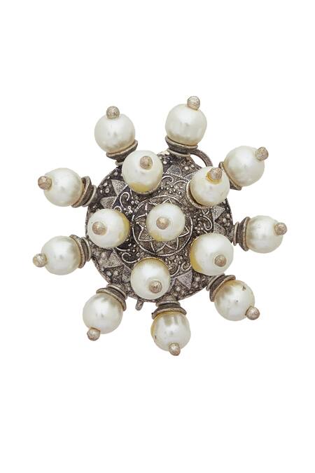 Chaotiq By Arti_White Pearls Embellished Oxidized Stud Earrings_at_Aza_Fashions