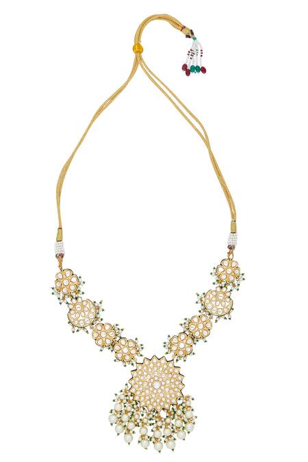 Chaotiq By Arti Gold Plated Pearls Polki Studded Floral Necklace Set at Aza Fashions Chaotiq By Arti_Gold Plated Pearls Polki Studded Floral Necklace Set_at_Aza_Fashions