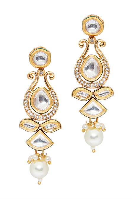 Shop Chaotiq By Arti Gold Plated Pearls Polki Studded Cut-out Necklace Set Online at Aza Fashions Shop_Chaotiq By Arti_Gold Plated Pearls Polki Studded Cut-out Necklace Set_Online_at_Aza_Fashions