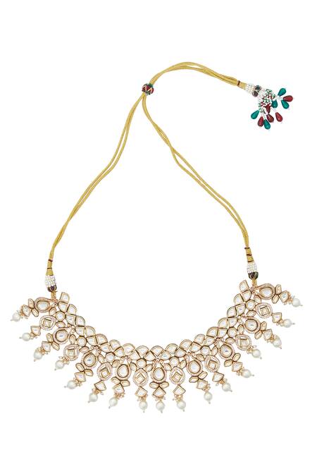 Buy Chaotiq By Arti Gold Plated Pearls Polki Studded Cut-out Necklace Set Buy_Chaotiq By Arti_Gold Plated Pearls Polki Studded Cut-out Necklace Set