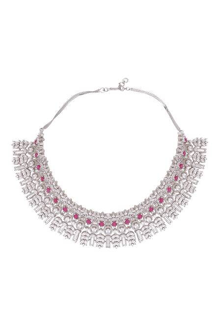 Chaotiq By Arti White Stones, Diamonds Geometric Studded Choker Necklace Set at Aza Fashions Chaotiq By Arti_White Stones, Diamonds Geometric Studded Choker Necklace Set_at_Aza_Fashions