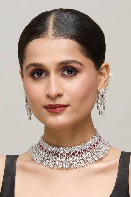 Buy Chaotiq By Arti White Stones, Diamonds Geometric Studded Choker Necklace Set Buy_Chaotiq By Arti_White Stones, Diamonds Geometric Studded Choker Necklace Set