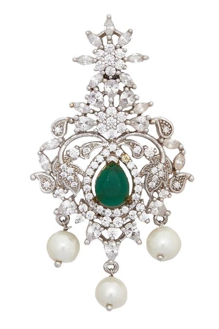 Chaotiq By Arti_White Pearls, Stones, Embroidery Floral Jaali Embellished Choker Necklace Set_Online_at_Aza_Fashions