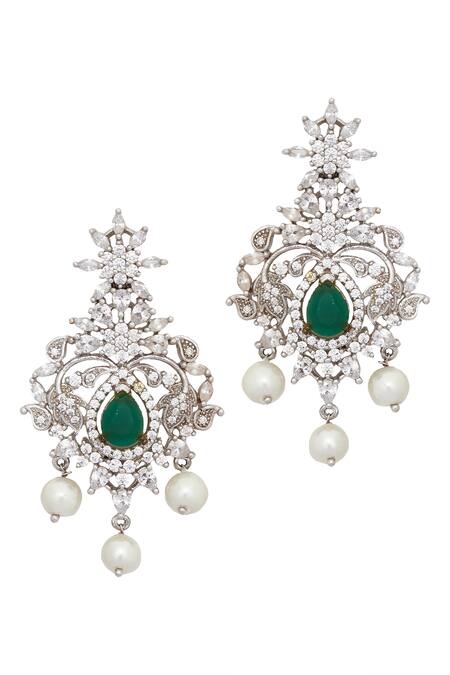 Buy_Chaotiq By Arti_White Pearls, Stones, Embroidery Floral Jaali Embellished Choker Necklace Set_Online_at_Aza_Fashions