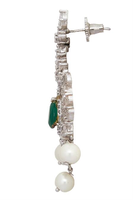 Shop_Chaotiq By Arti_White Pearls, Stones, Embroidery Floral Jaali Embellished Choker Necklace Set_Online_at_Aza_Fashions