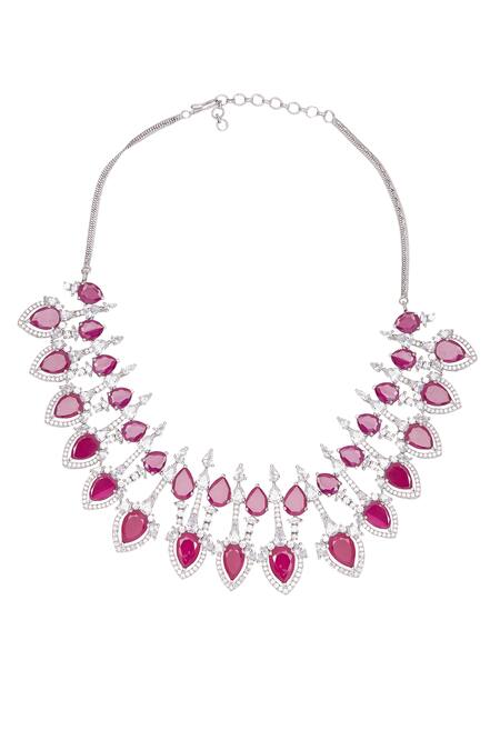 Buy Chaotiq By Arti White Stones, Diamonds Ruby Embellished Necklace Set Online at Aza Fashions Buy_Chaotiq By Arti_White Stones, Diamonds Ruby Embellished Necklace Set_Online_at_Aza_Fashions