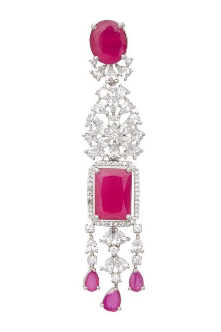 Chaotiq By Arti White Stones, Rhinestones Ruby Embellished Layered Necklace Set Online at Aza Fashions Chaotiq By Arti_White Stones, Rhinestones Ruby Embellished Layered Necklace Set_Online_at_Aza_Fashions