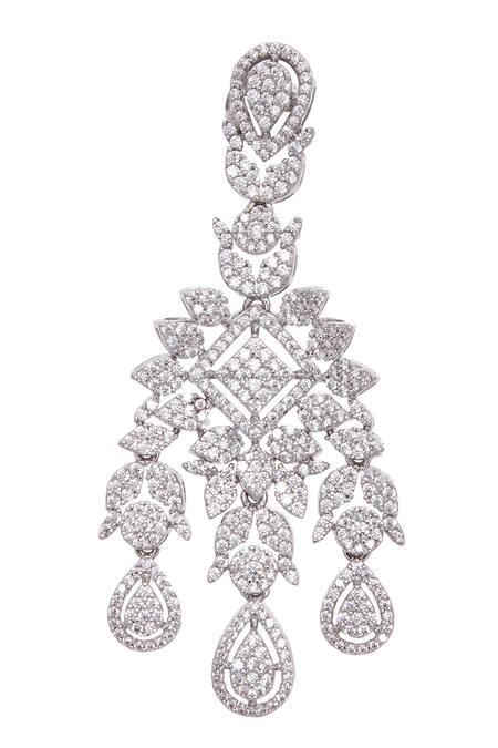 Buy_Chaotiq By Arti_White Stones Floral Jaal Embellished Necklace Set_Online_at_Aza_Fashions