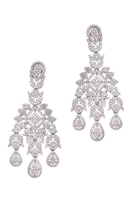 Shop_Chaotiq By Arti_White Stones Floral Jaal Embellished Necklace Set_Online_at_Aza_Fashions