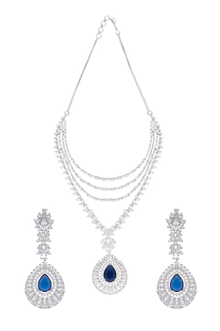 Shop Chaotiq By Arti White Stones Studded Multi-layer Necklace Set at Aza Fashions Shop_Chaotiq By Arti_White Stones Studded Multi-layer Necklace Set_at_Aza_Fashions