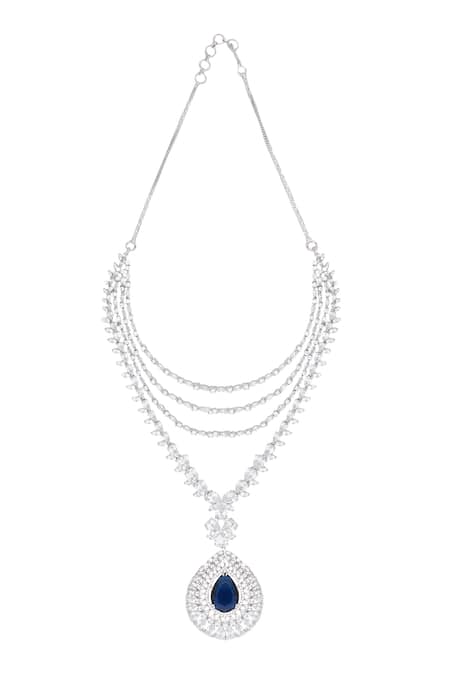 Chaotiq By Arti White Stones Studded Multi-layer Necklace Set at Aza Fashions Chaotiq By Arti_White Stones Studded Multi-layer Necklace Set_at_Aza_Fashions