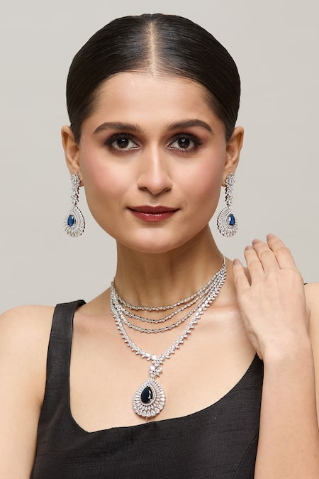 Buy Chaotiq By Arti White Stones Studded Multi-layer Necklace Set Buy_Chaotiq By Arti_White Stones Studded Multi-layer Necklace Set