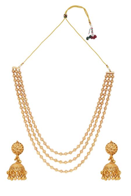 Shop_Chaotiq By Arti_Gold Plated Beads Layered Necklace Set_at_Aza_Fashions