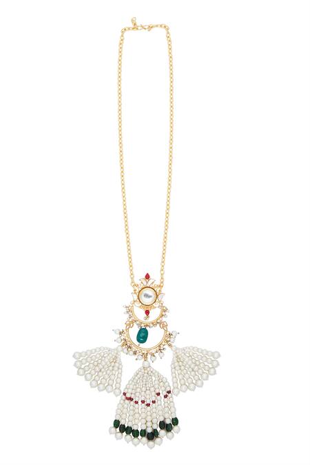 Shop Chaotiq By Arti Multi Color Pearl Hanging Pendant Necklace at Aza Fashions Shop_Chaotiq By Arti_Multi Color Pearl Hanging Pendant Necklace_at_Aza_Fashions