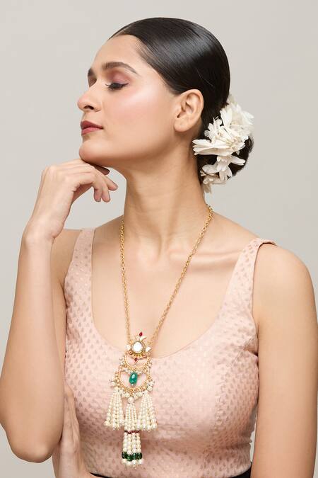 Buy Chaotiq By Arti Multi Color Pearl Hanging Pendant Necklace Online at Aza Fashions Buy_Chaotiq By Arti_Multi Color Pearl Hanging Pendant Necklace_Online_at_Aza_Fashions