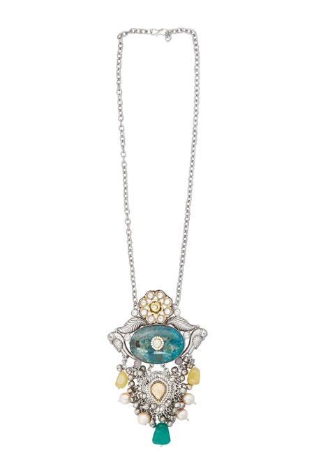 Shop Chaotiq By Arti Multi Color Oxidised Pendant Necklace at Aza Fashions Shop_Chaotiq By Arti_Multi Color Oxidised Pendant Necklace_at_Aza_Fashions