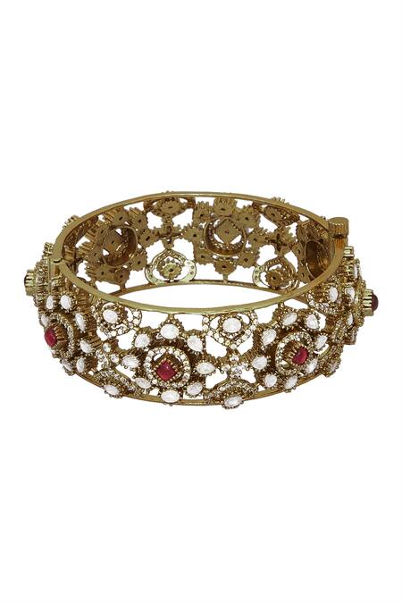 Shop_Chaotiq By Arti_Gold Plated Diamonds, Stones Polki Embellished Kada_at_Aza_Fashions