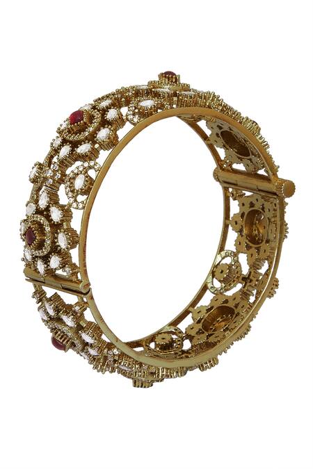 Chaotiq By Arti_Gold Plated Diamonds, Stones Polki Embellished Kada_Online_at_Aza_Fashions