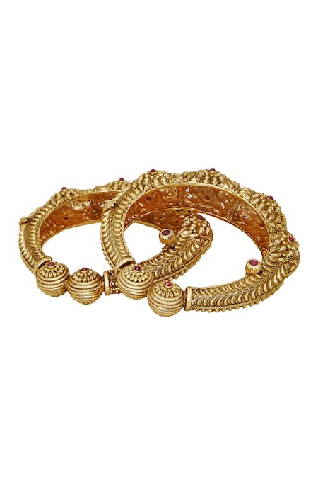 Chaotiq By Arti Gold Plated Floral Carved Bangles - Set Of 2 Online at Aza Fashions Chaotiq By Arti_Gold Plated Floral Carved Bangles - Set Of 2_Online_at_Aza_Fashions