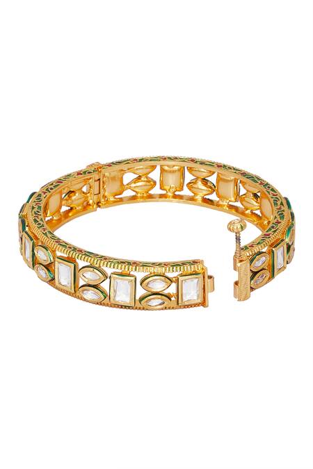 Buy_Chaotiq By Arti_Gold Plated Crystals Handcrafted Polki Embellished Bangles - Set Of 2_Online_at_Aza_Fashions