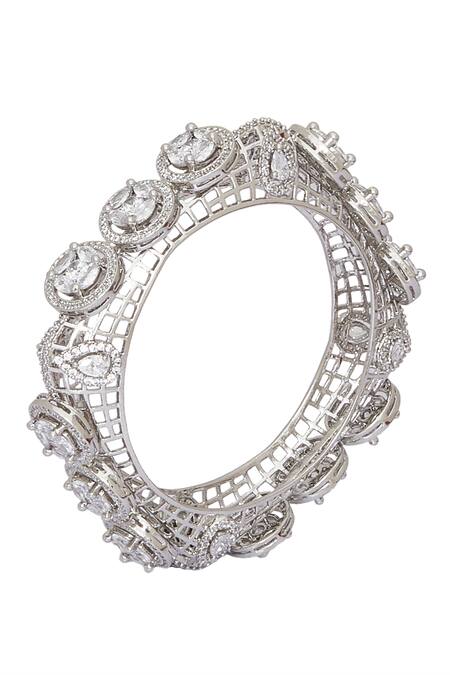 Chaotiq By Arti Silver Plated Imitation Diamonds Studded Flower Shaped Bangle Online at Aza Fashions Chaotiq By Arti_Silver Plated Imitation Diamonds Studded Flower Shaped Bangle_Online_at_Aza_Fashions